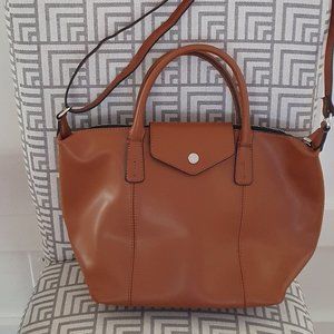 Emma & Sophia Brown/Tan Leather Satchel Tote Handbag